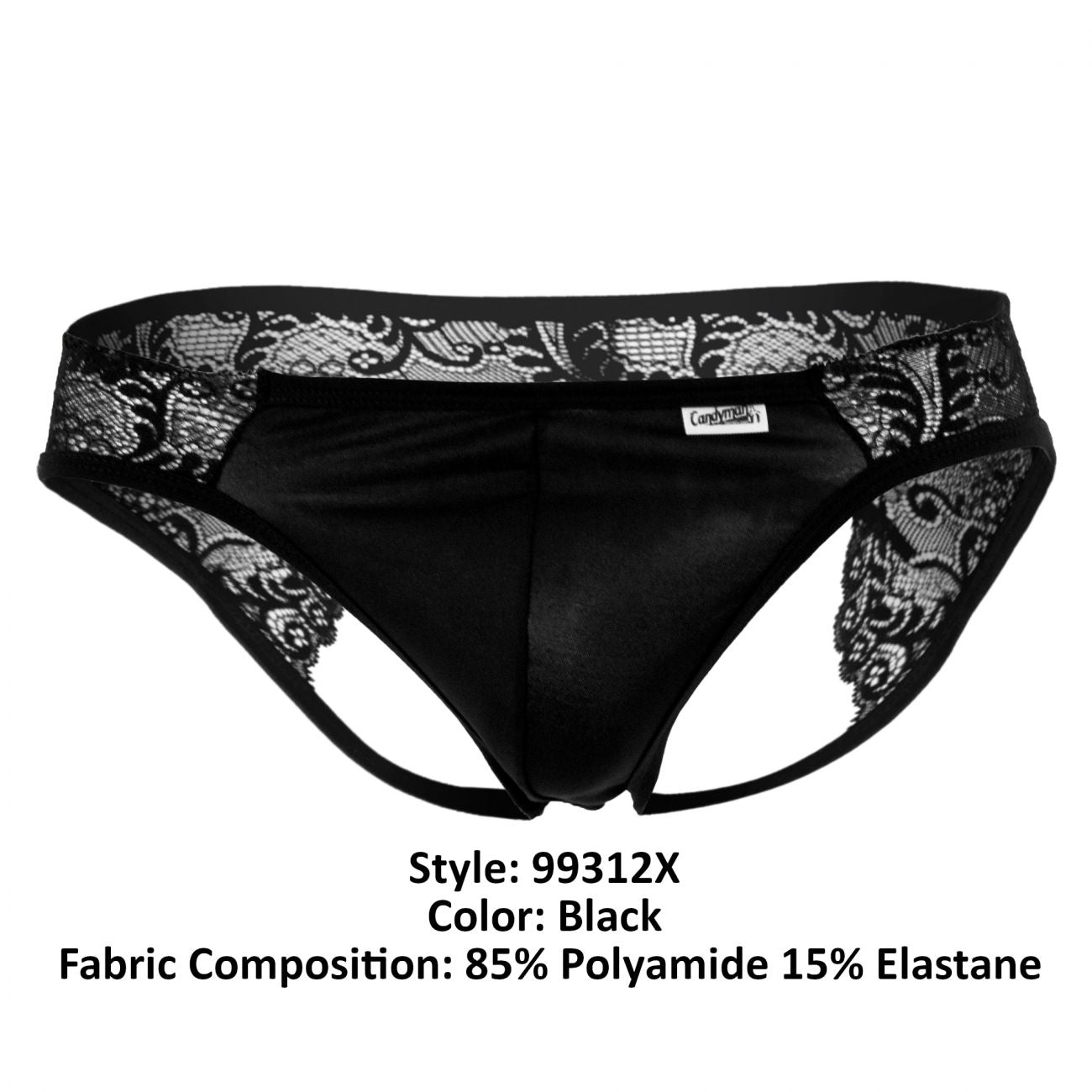 CandyMan 99312X Lace Jockstrap Black Plus Sizes