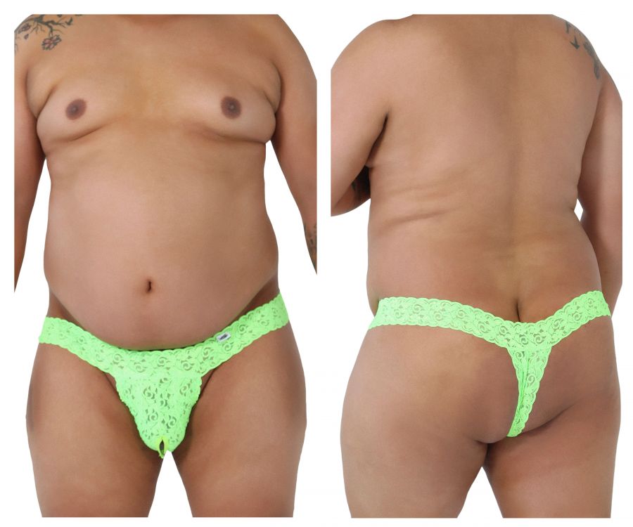 CandyMan 99315X  Peek a Boo Lace Thongs Hot Green Plus Sizes