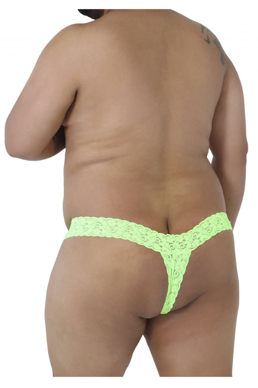 CandyMan 99315X  Peek a Boo Lace Thongs Hot Green Plus Sizes