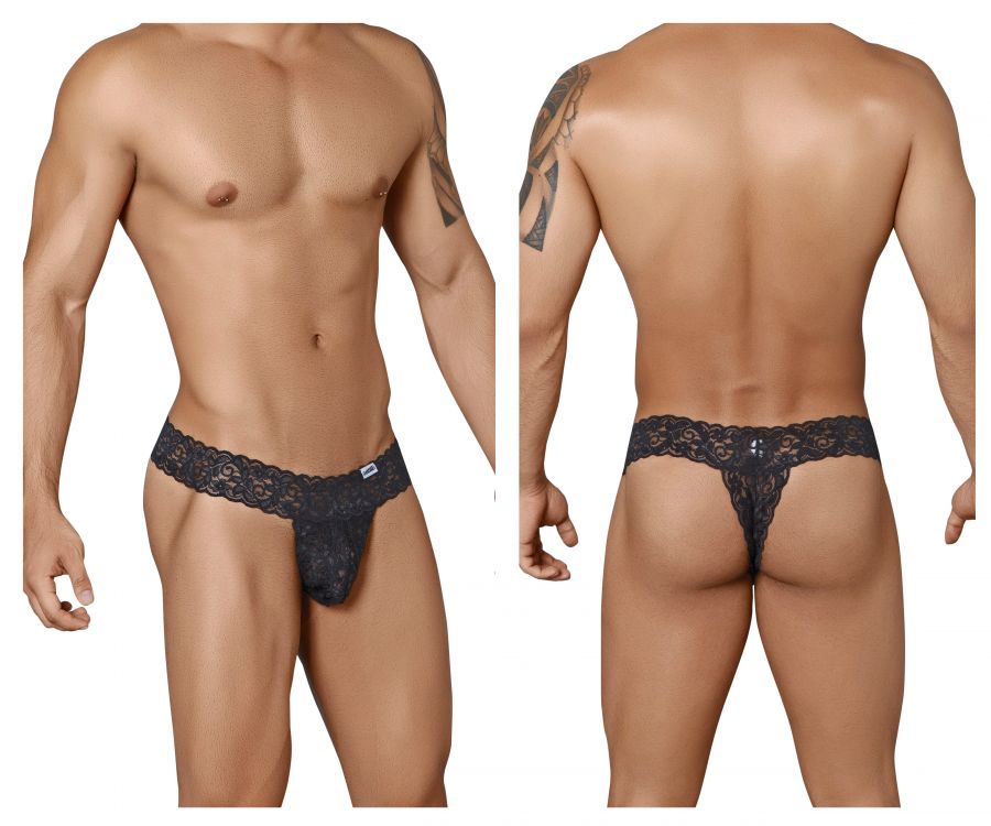 CandyMan 99315 Peek a Boo Lace Thong Black