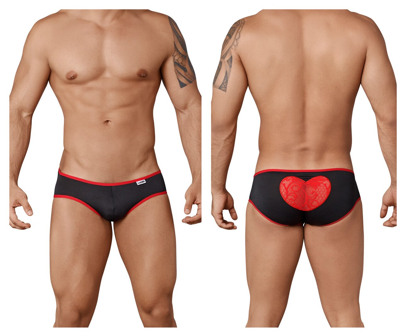 Mens Candyman Heart Butt Bikini Brief Black and Red