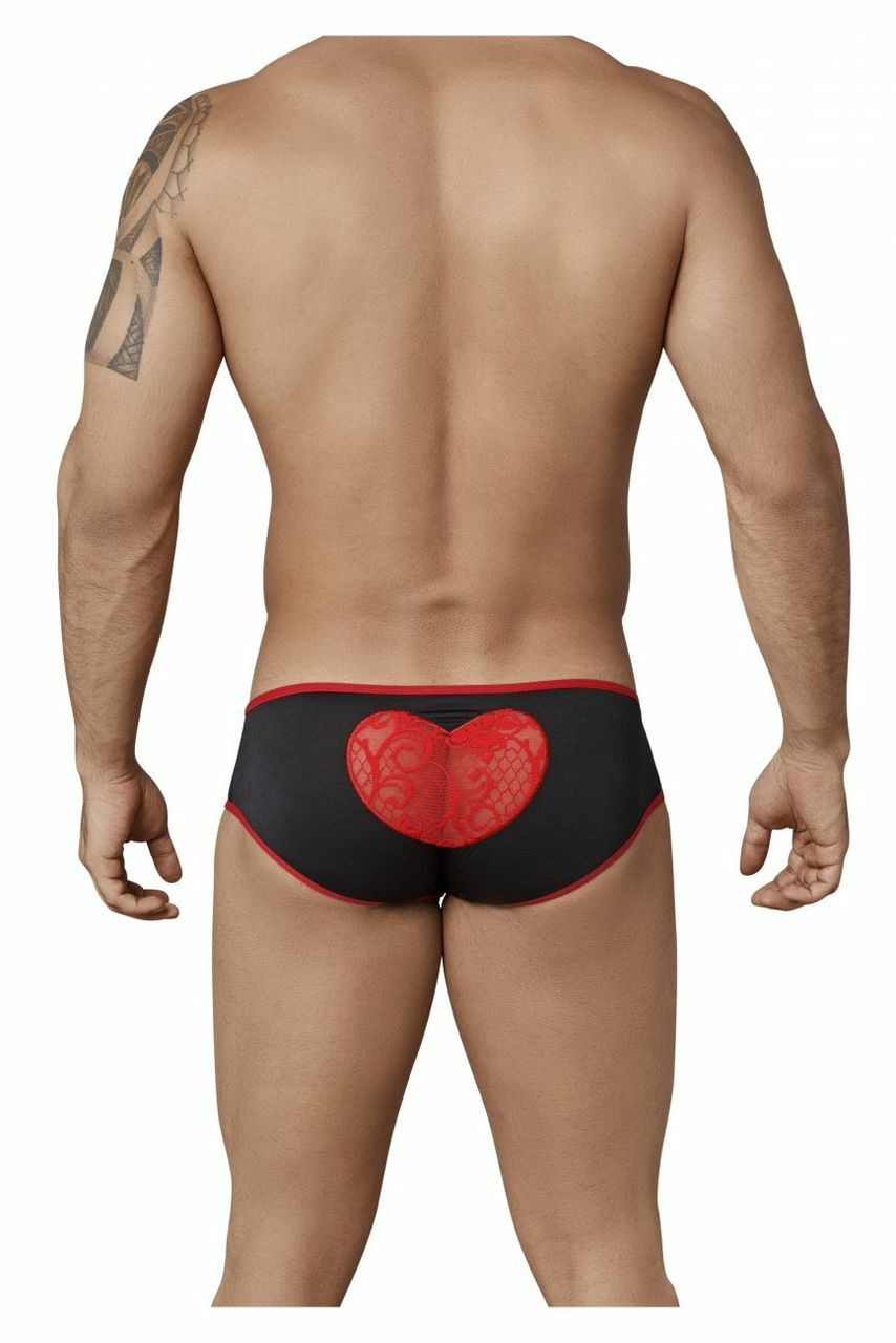 Mens Candyman Heart Butt Bikini Brief Black and Red
