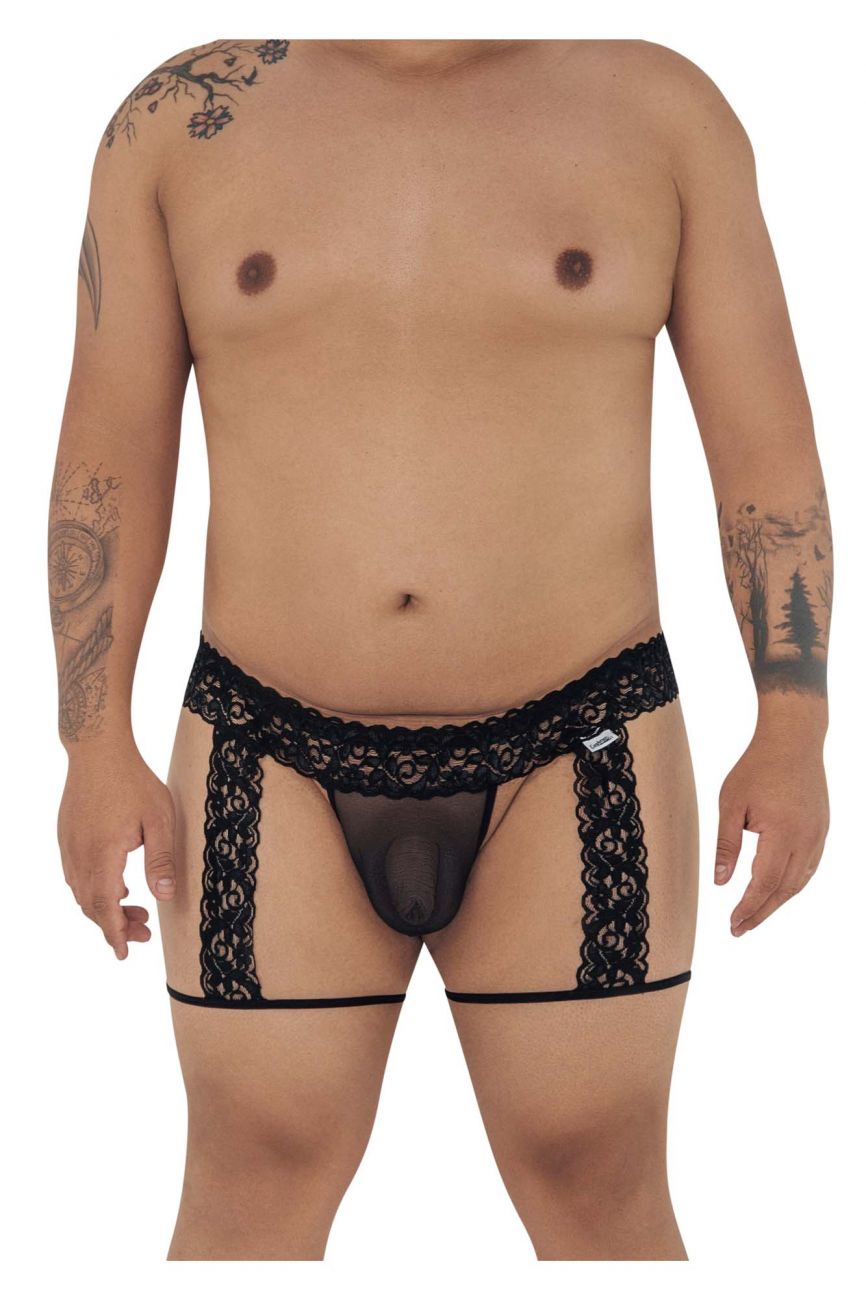 CandyMan 99369X Lace Thongs Black Plus Sizes