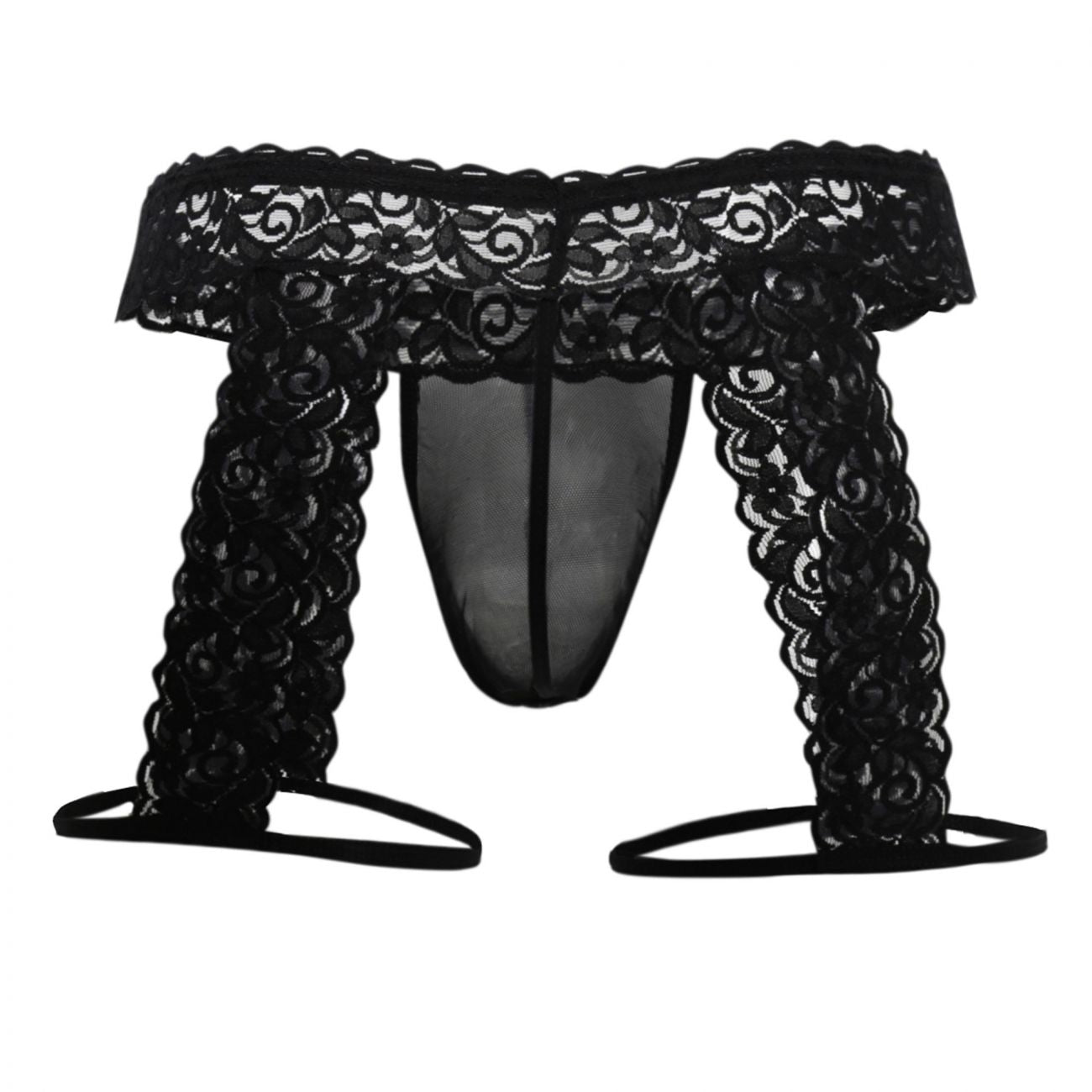 CandyMan 99369X Lace Thongs Black Plus Sizes