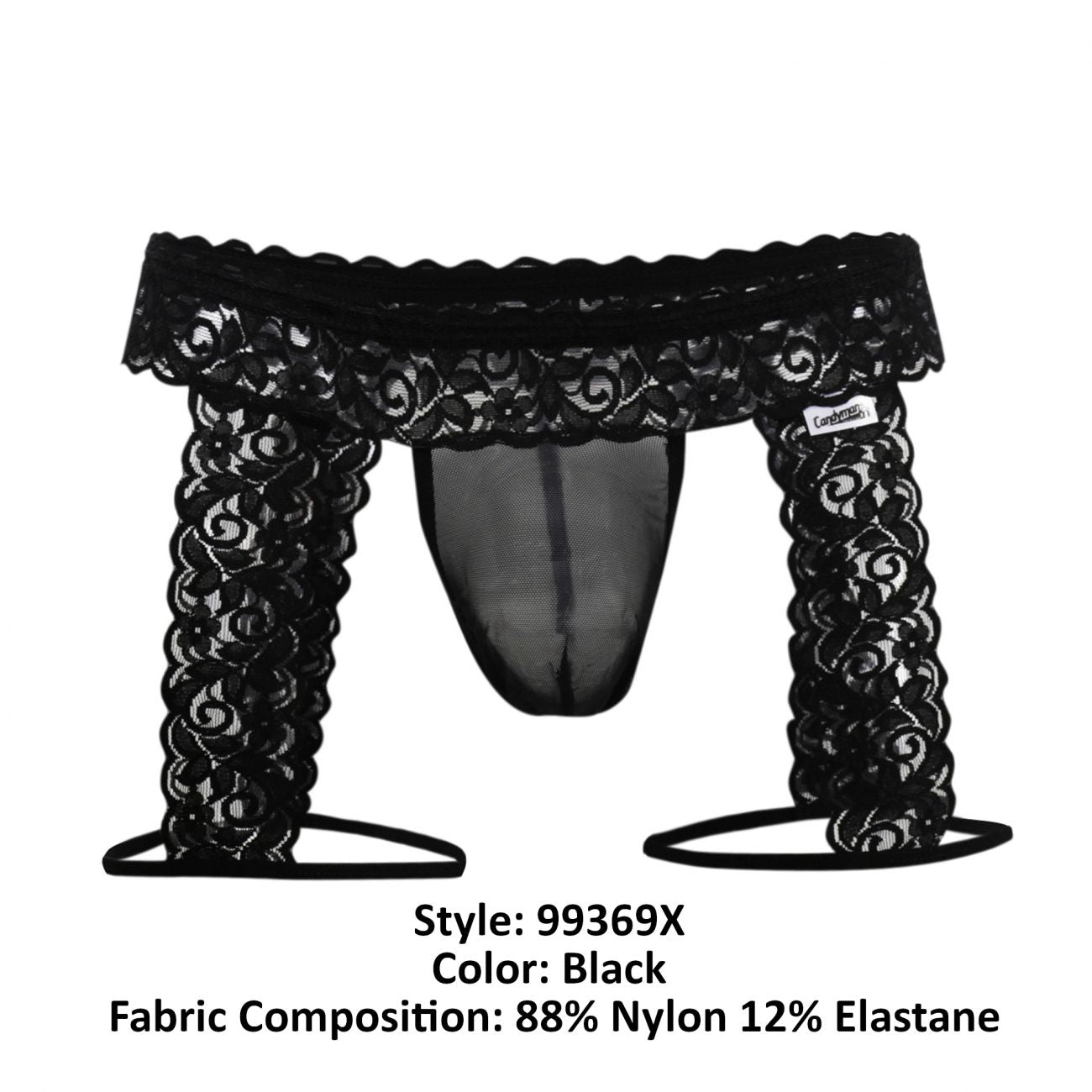 CandyMan 99369X Lace Thongs Black Plus Sizes