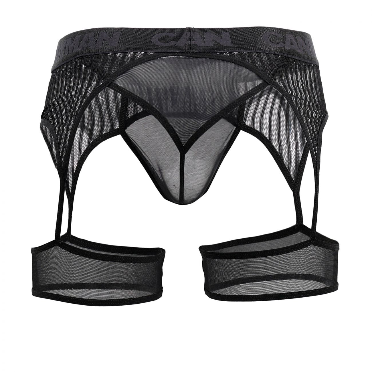 CandyMan 99403X Stripes Garterbelt Thongs Black Plus Sizes