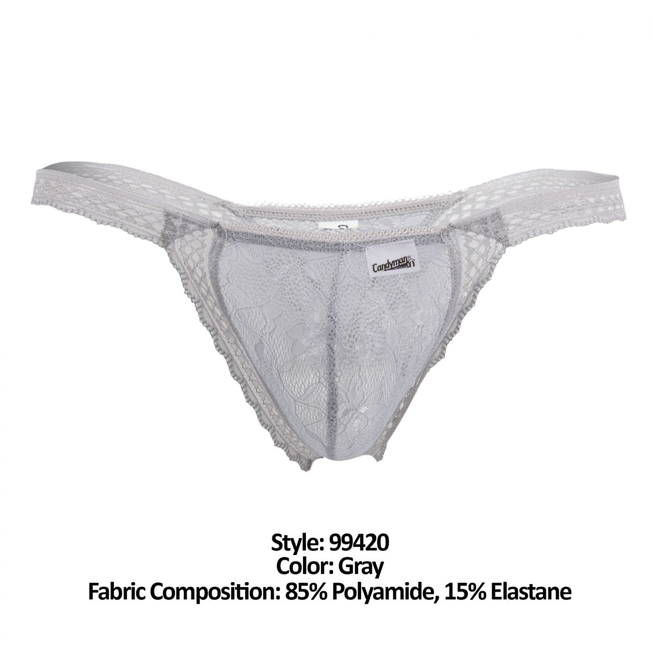 JCSTK - CandyMan 99420 Double Lace Thongs Gray