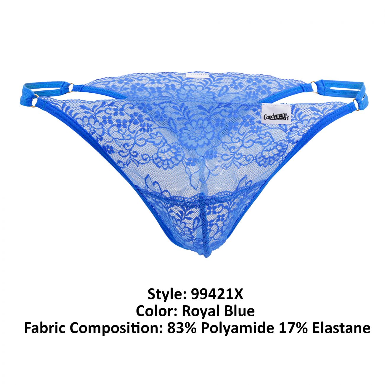 CandyMan 99421X Lace G-String Thongs Royal Blue Plus Sizes