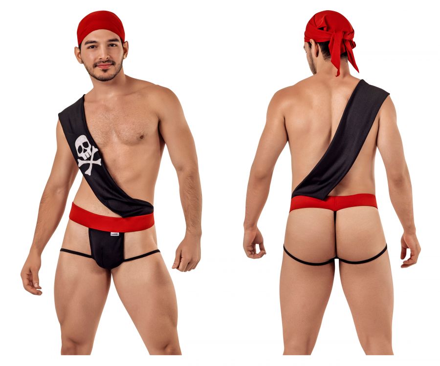 CandyMan 99425 Pirate Costume Outfit Thongs Black & Red