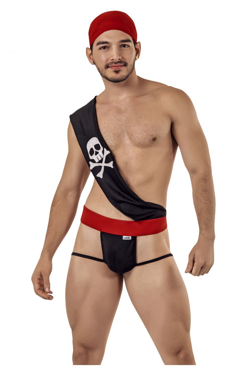 CandyMan 99425 Pirate Costume Outfit Thongs Black & Red