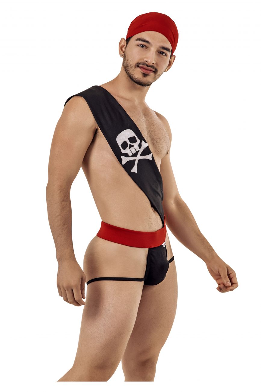 CandyMan 99425 Pirate Costume Outfit Thongs Black & Red