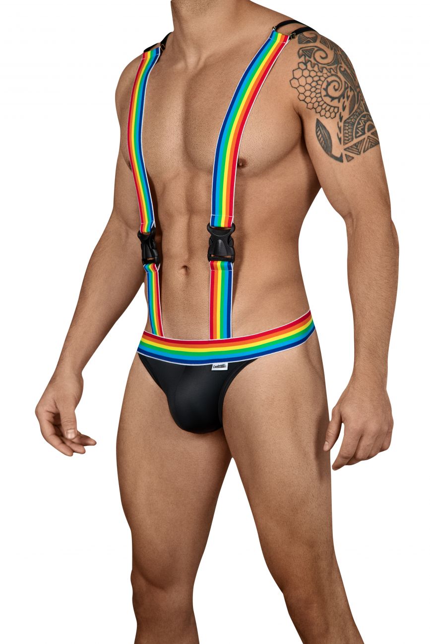 SALE - CandyMan 99451 Rainbow Pride Suspenders-Thongs Black