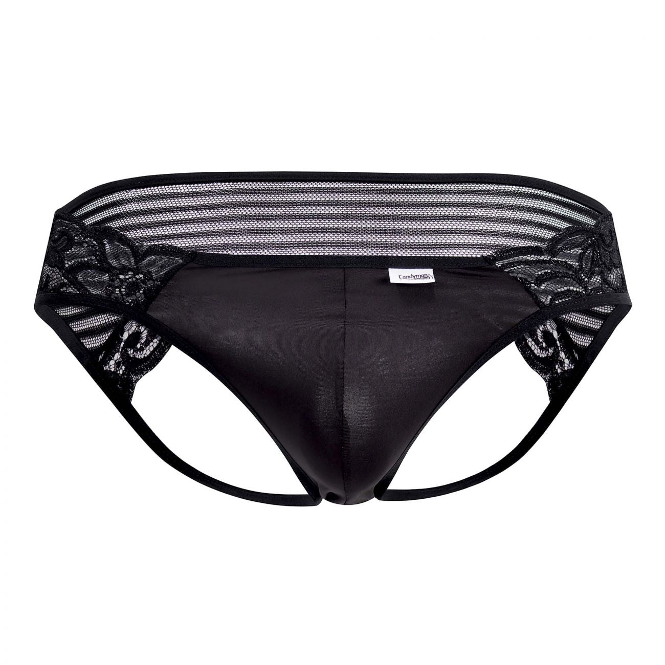 CandyMan 99490X Lace-Mesh Jockstrap Black Plus Sizes