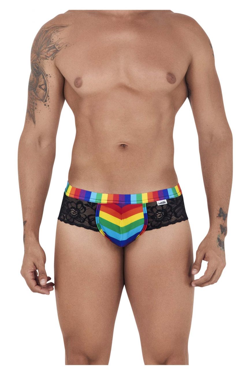 CandyMan 99498 Pride Lace Jockstrap Brief Black Rainbow