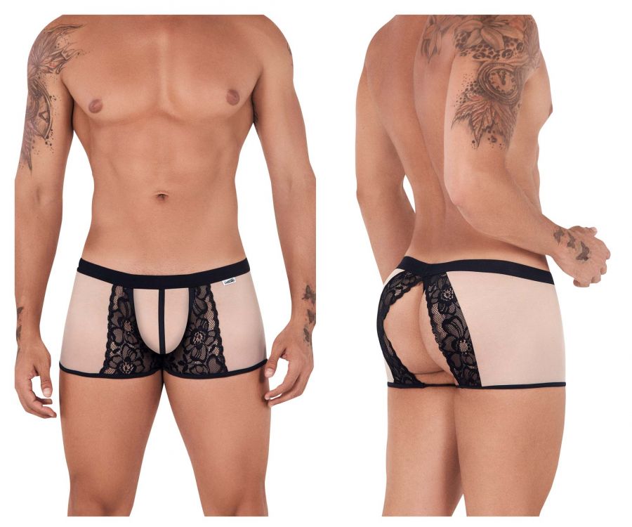 CandyMan 99499 Mesh-Lace open Butt Trunks Beige & Black