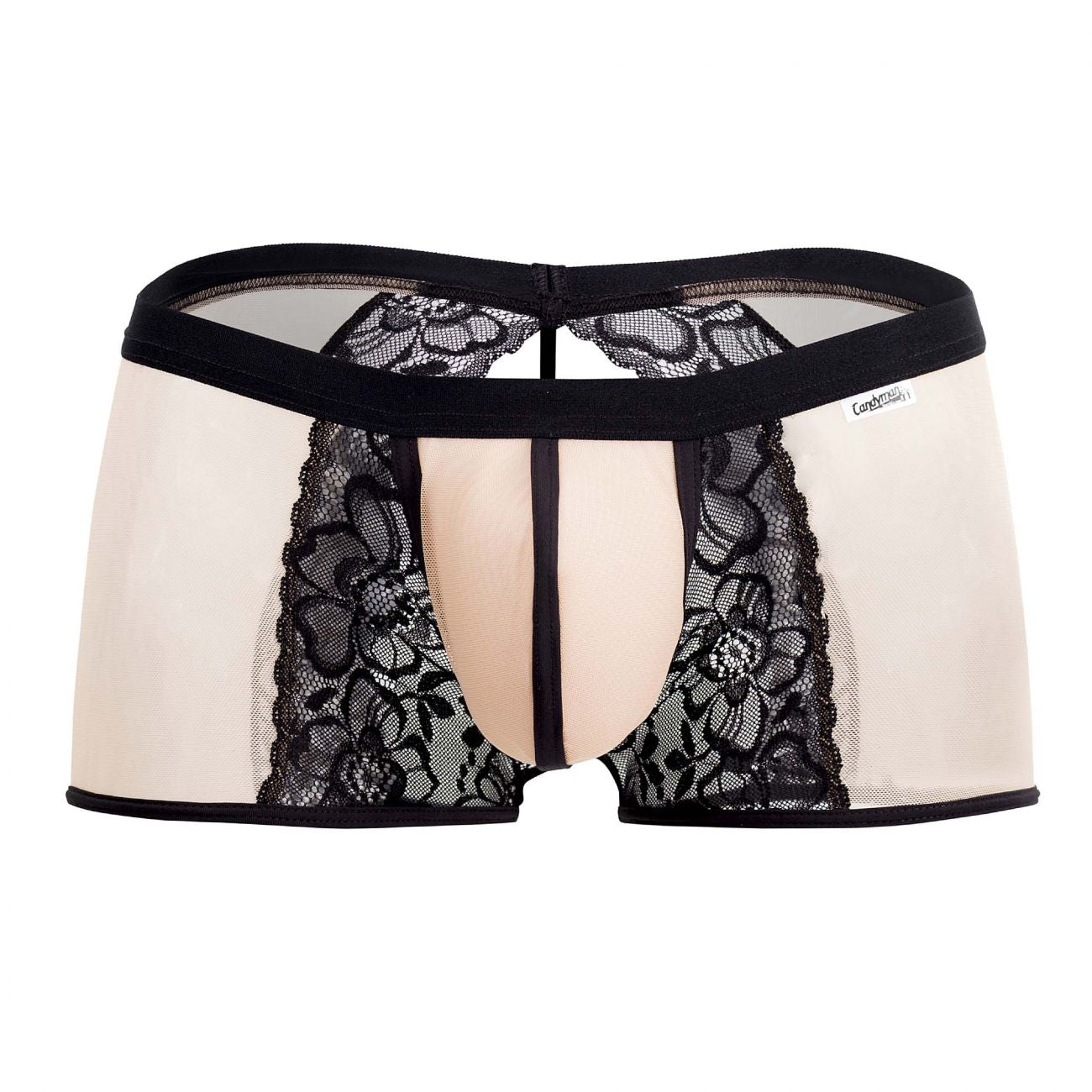 CandyMan 99499 Mesh-Lace open Butt Trunks Beige & Black