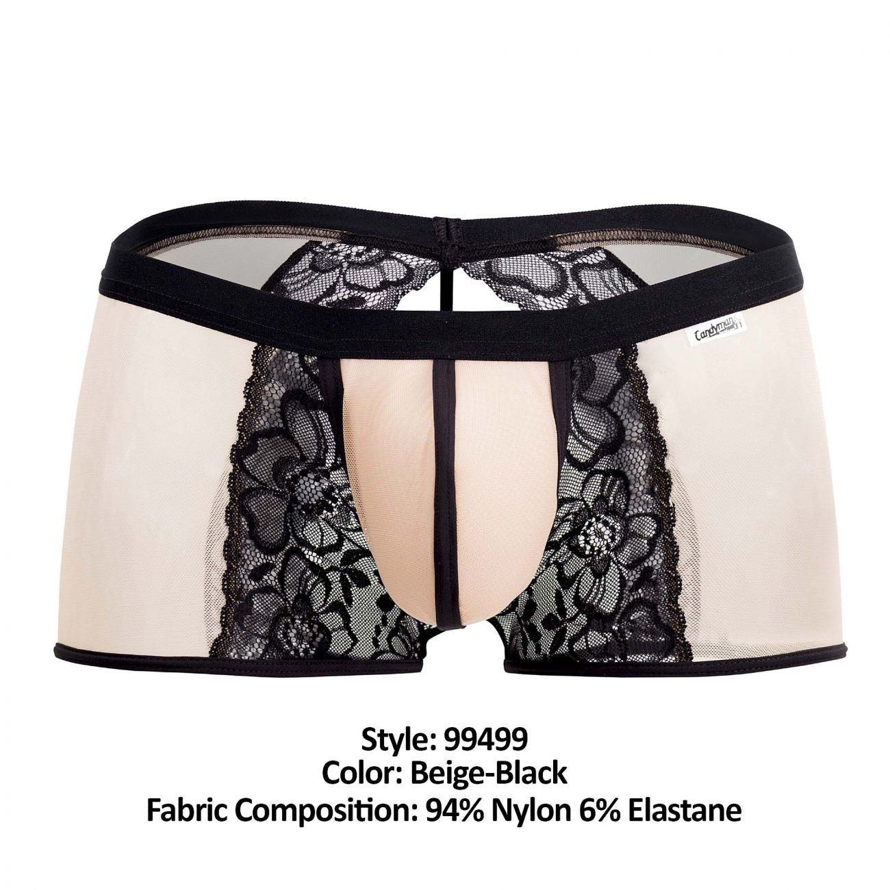 CandyMan 99499 Mesh-Lace open Butt Trunks Beige & Black