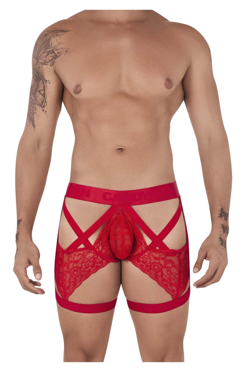 CandyMan 99502 Lace Garter Trunks Red
