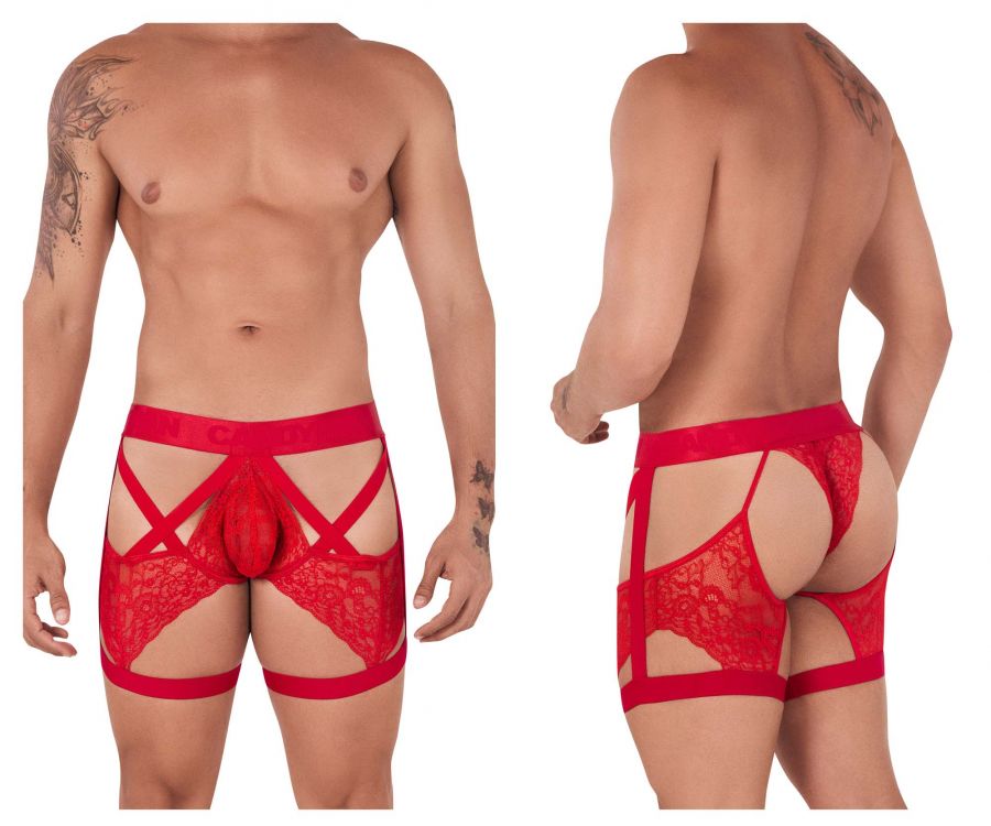 CandyMan 99502 Lace Garter Trunks Red