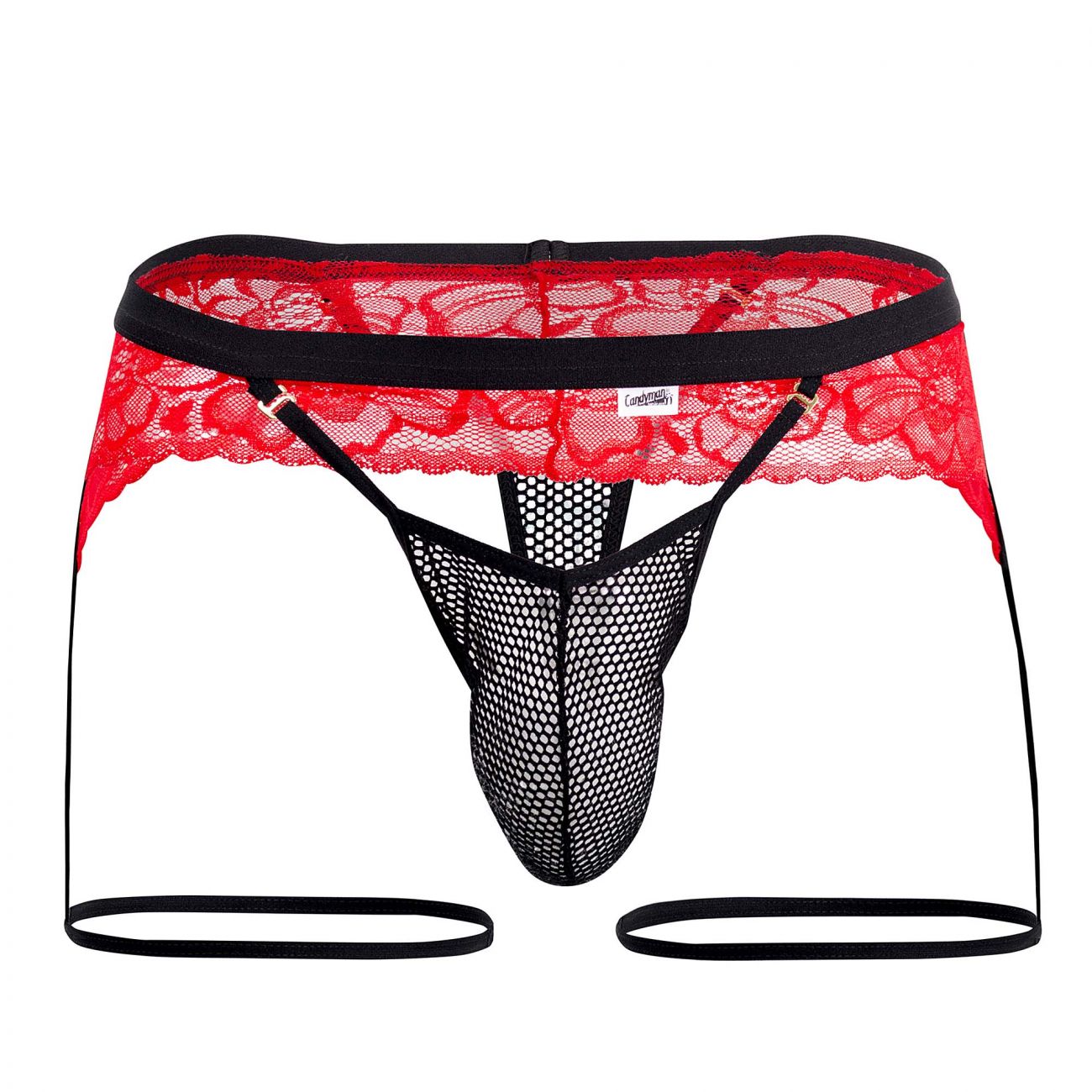 CandyMan 99510 Mesh-Lace Garter Thongs Red & Black