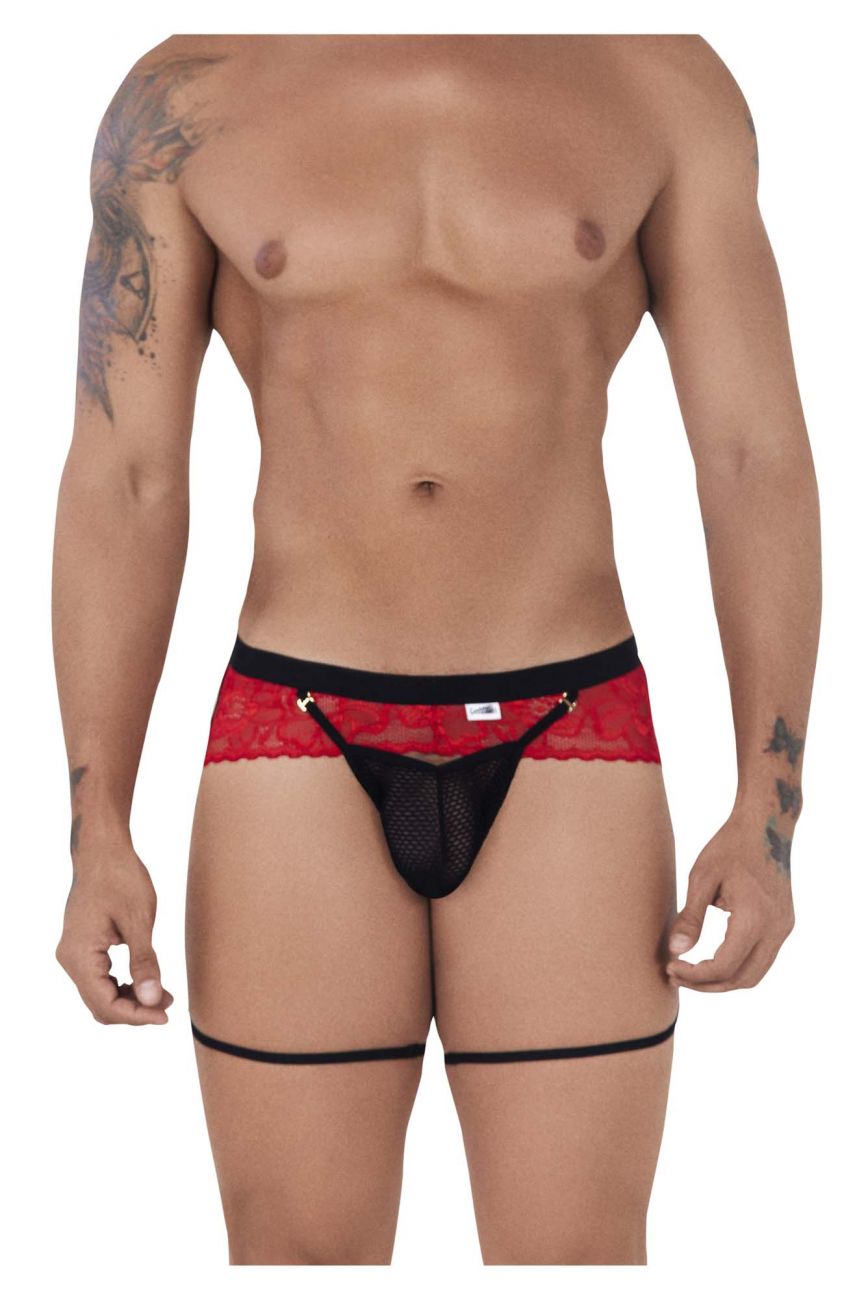 CandyMan 99510 Mesh-Lace Garter Thongs Red & Black