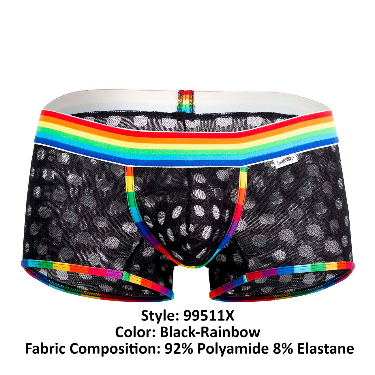 CandyMan 99511X Polka Mesh Trunks Black Rainbow Plus Sizes