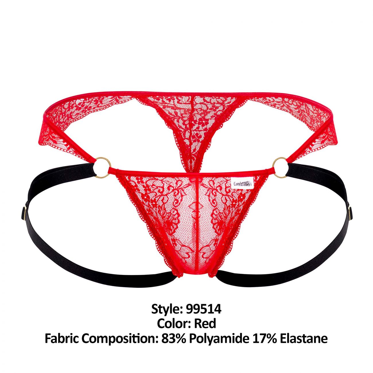 CandyMan 99514 Lace Jockstrap-Thongs Red
