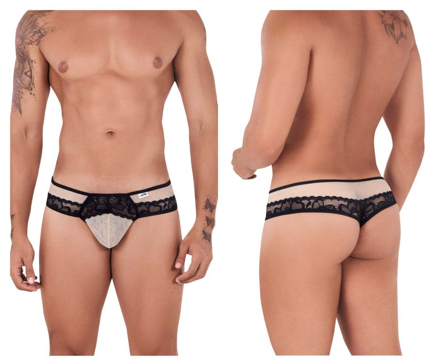 SALE - CandyMan 99516 Mesh-Lace Thongs Beige & Black