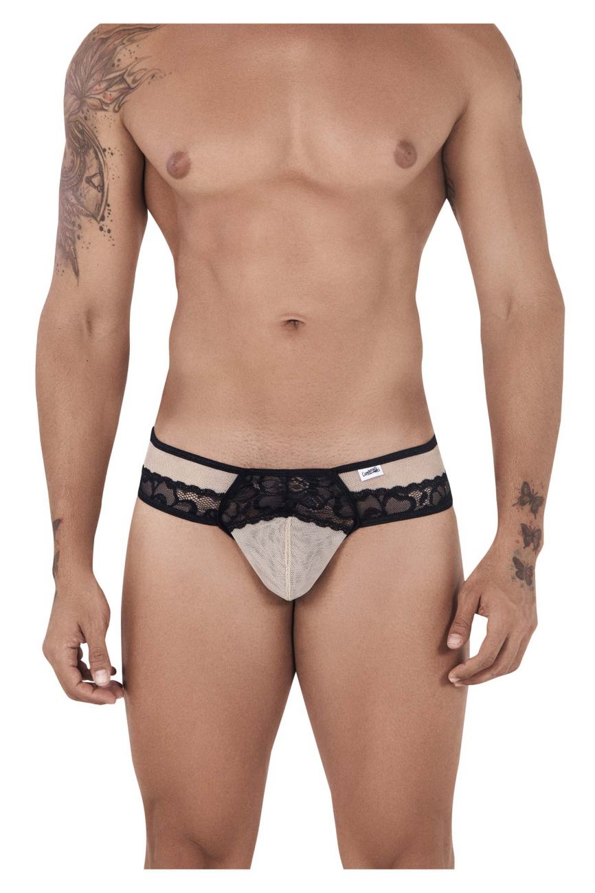 SALE - CandyMan 99516 Mesh-Lace Thongs Beige & Black