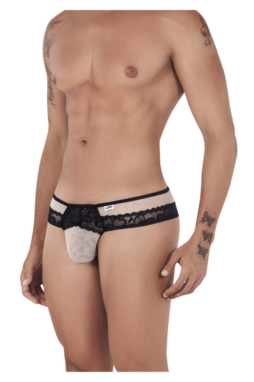 SALE - CandyMan 99516 Mesh-Lace Thongs Beige & Black