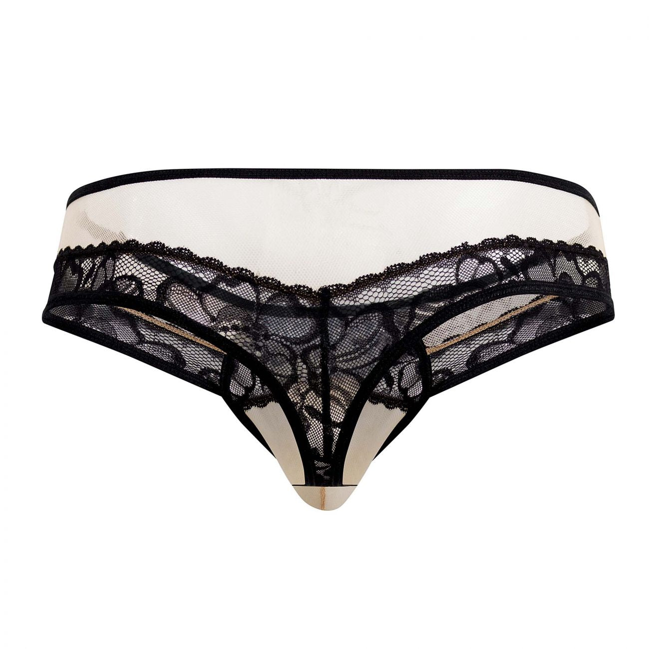 SALE - CandyMan 99516 Mesh-Lace Thongs Beige & Black