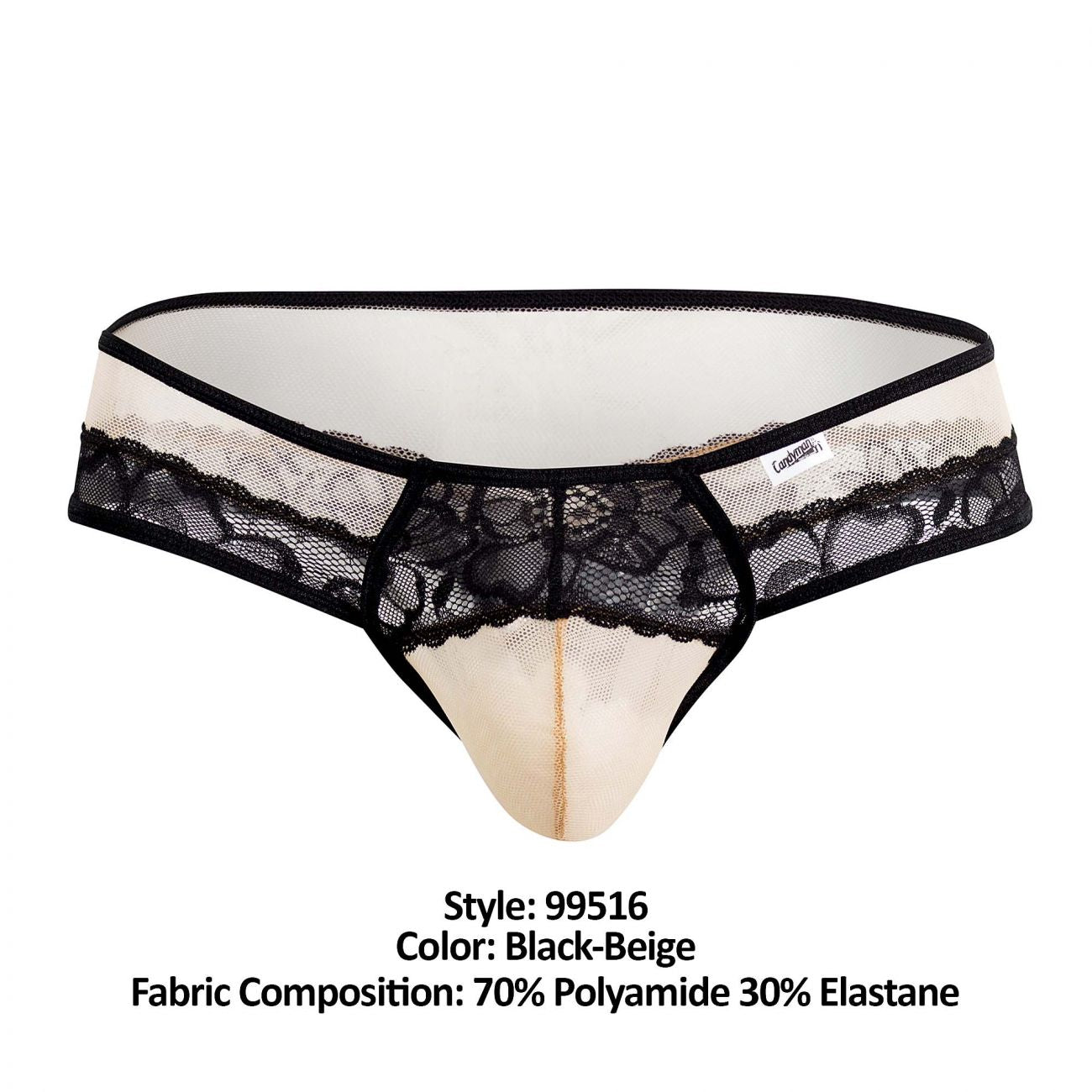 SALE - CandyMan 99516 Mesh-Lace Thongs Beige & Black