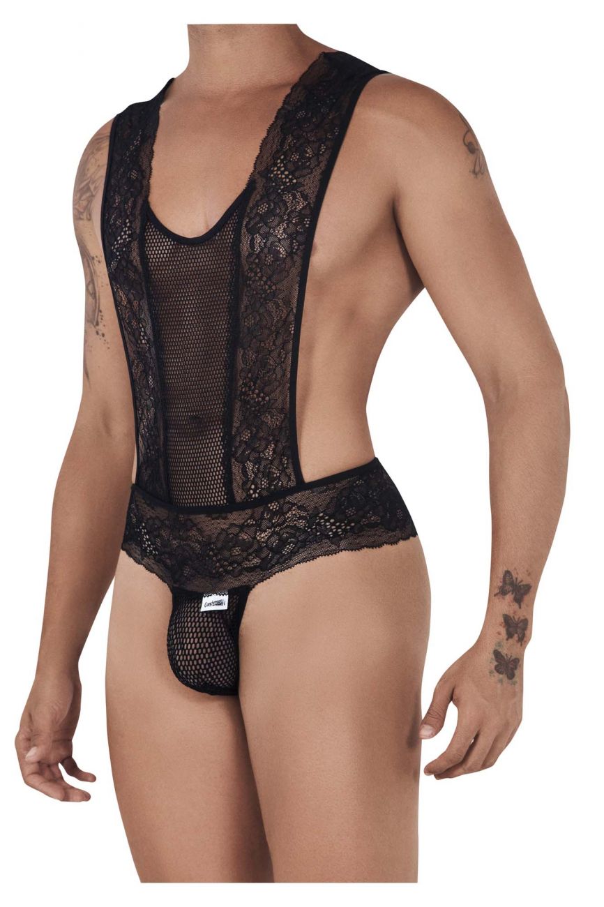 CandyMan 99518 Mesh-Lace Bodysuit Thongs Black