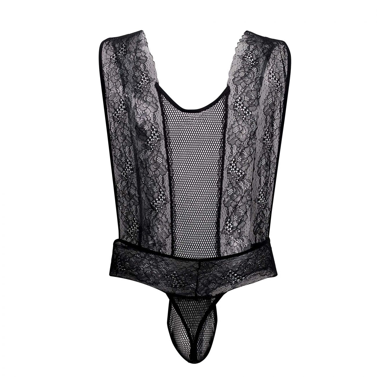 CandyMan 99518 Mesh-Lace Bodysuit Thongs Black