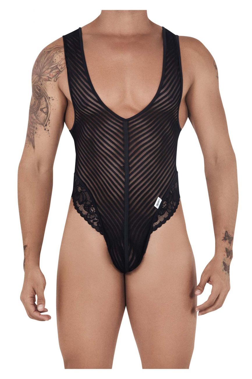 JCSTK - CandyMan 99522 Lace-Mesh Bodysuit Thong Black