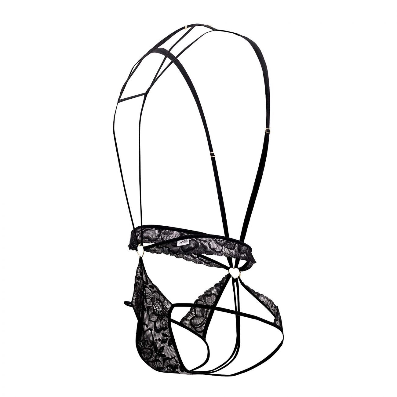 CandyMan 99523 Lace Bodysuit Jockstrap Black