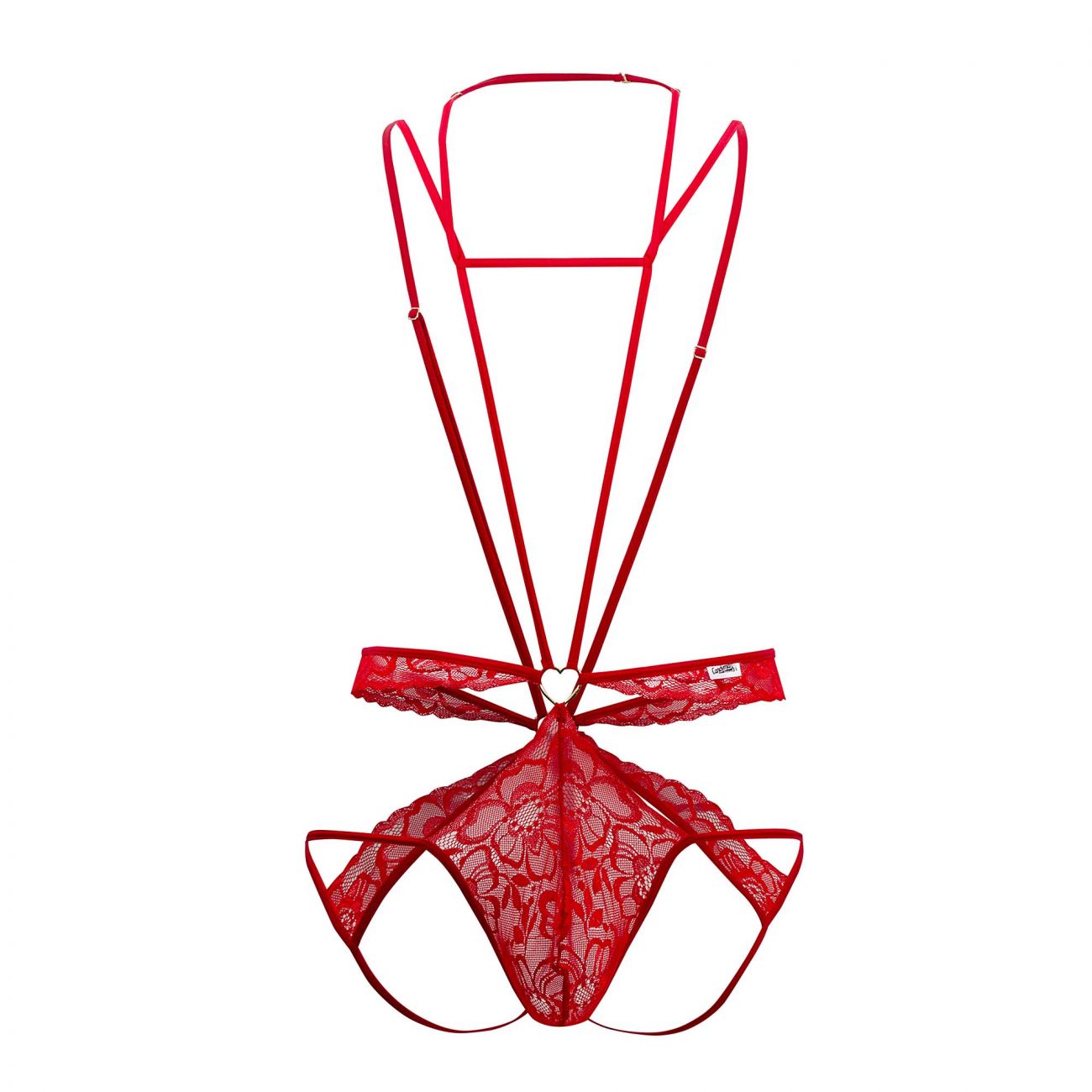CandyMan 99523 Lace Bodysuit Jockstrap Red