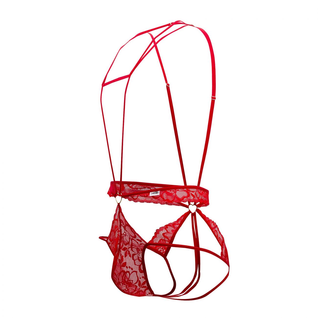 CandyMan 99523 Lace Bodysuit Jockstrap Red