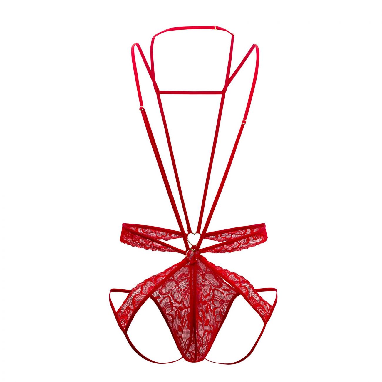 CandyMan 99523 Lace Bodysuit Jockstrap Red