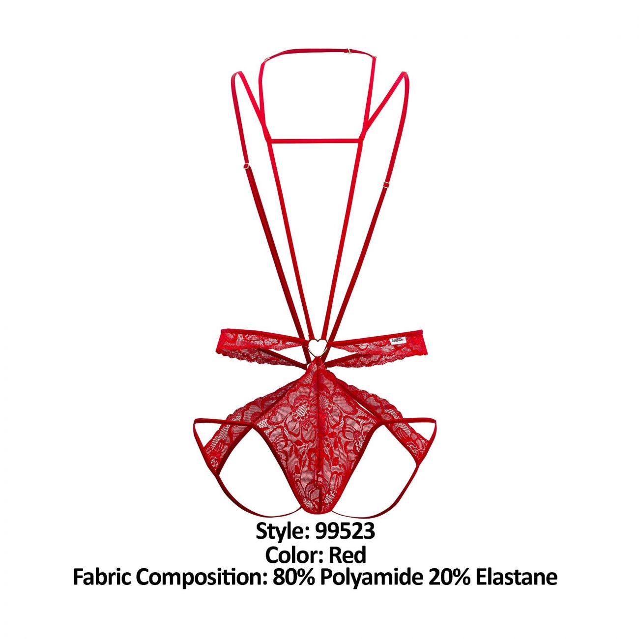 CandyMan 99523 Lace Bodysuit Jockstrap Red