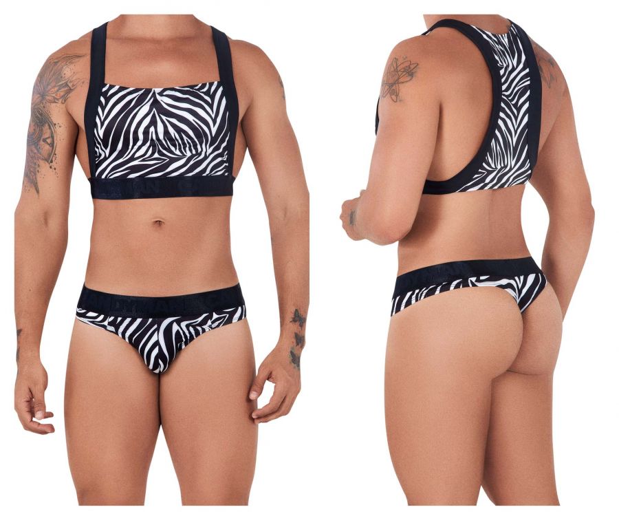 CandyMan 99524 Printed Top and Thong Set Black Zebra