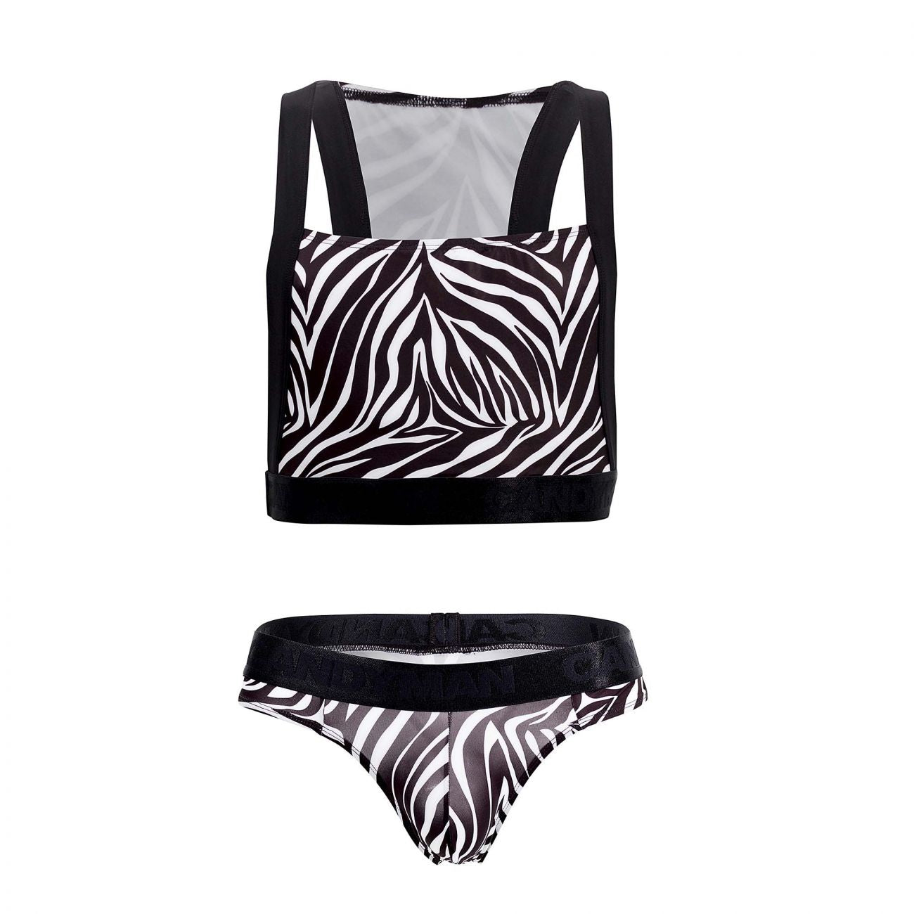 CandyMan 99524 Printed Top and Thong Set Black Zebra