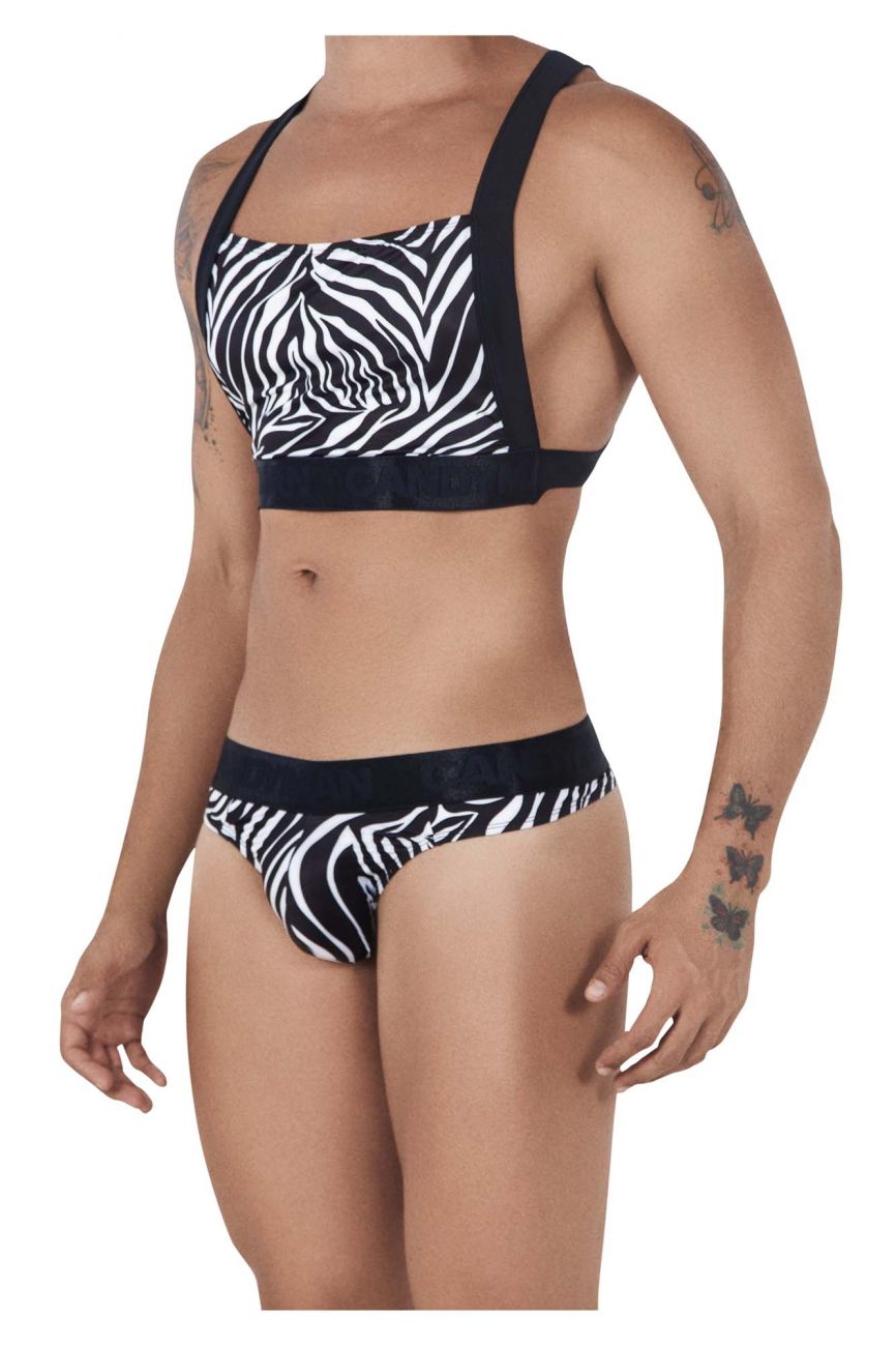 CandyMan 99524 Printed Top and Thong Set Black Zebra