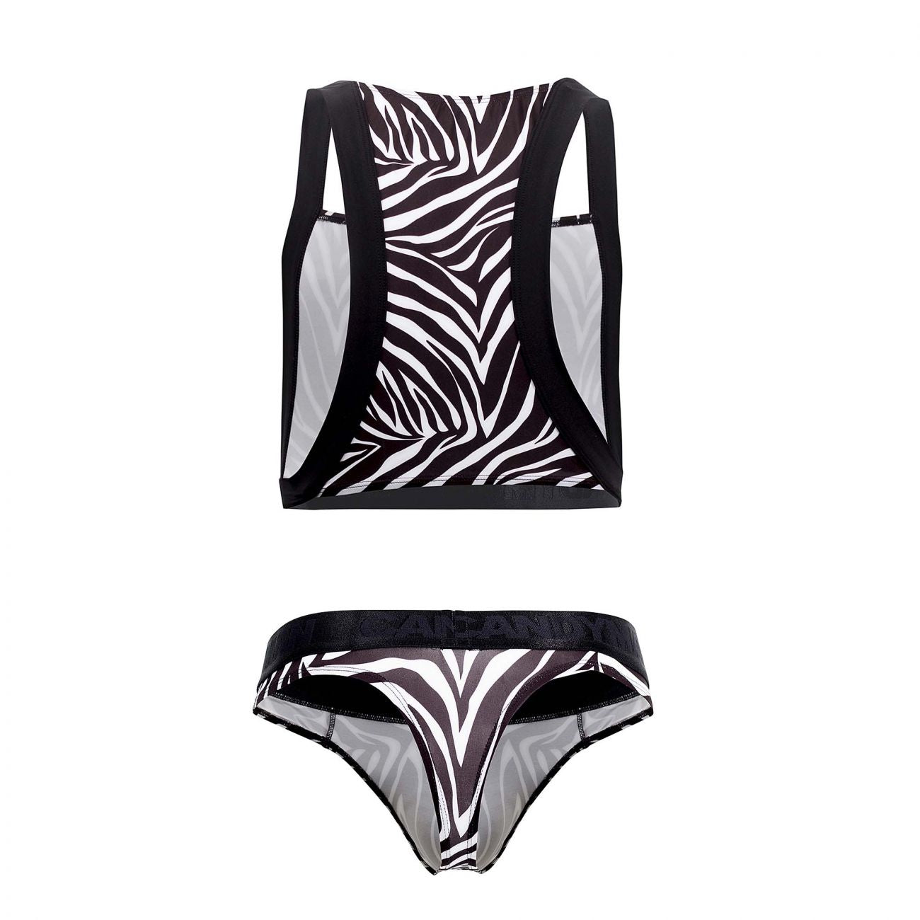 CandyMan 99524 Printed Top and Thong Set Black Zebra