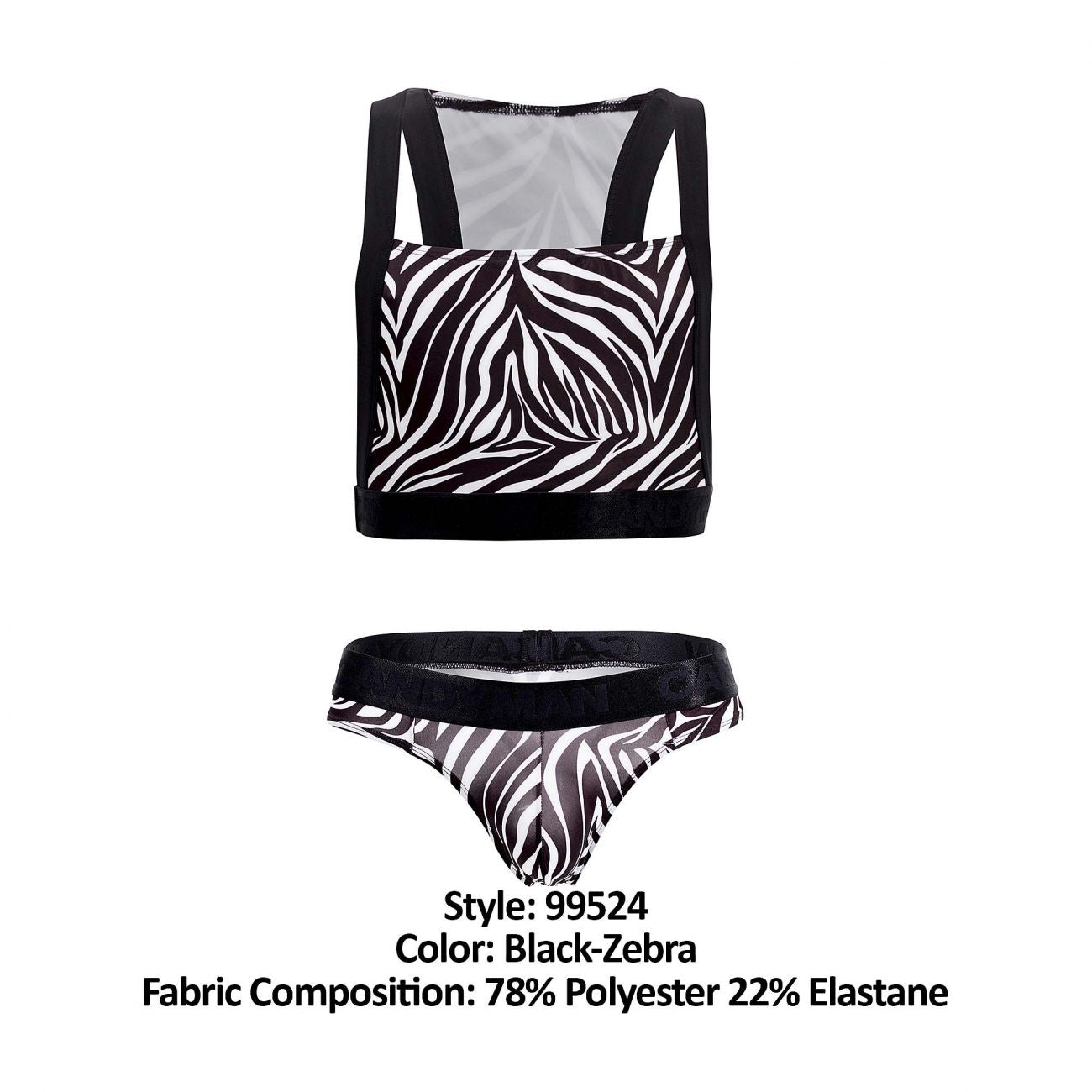 CandyMan 99524 Printed Top and Thong Set Black Zebra