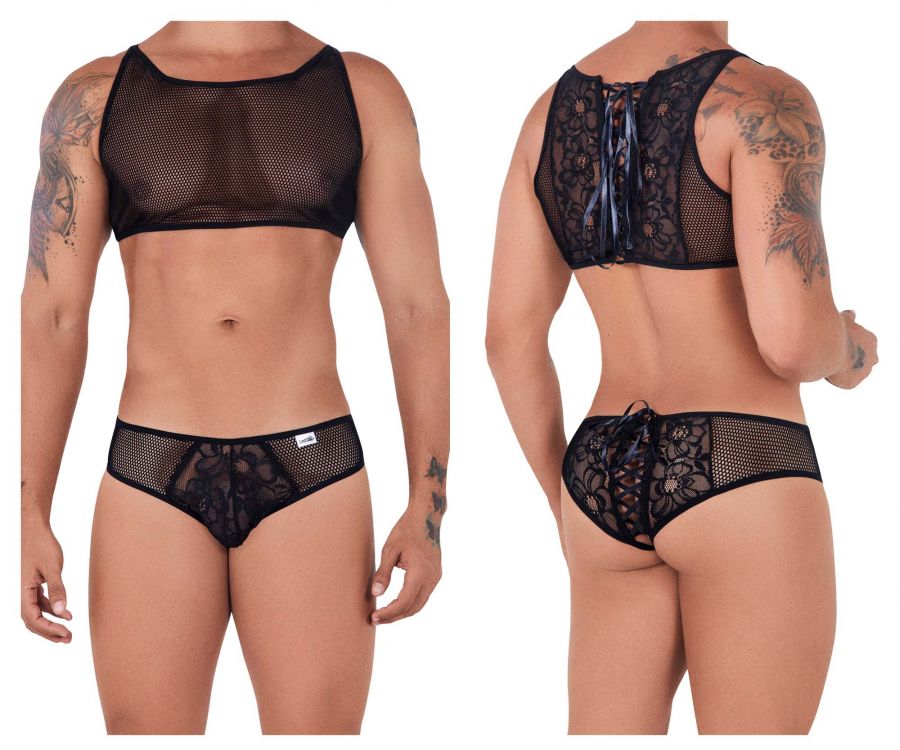 CandyMan 99526 Mesh Top and Bikini Set Black
