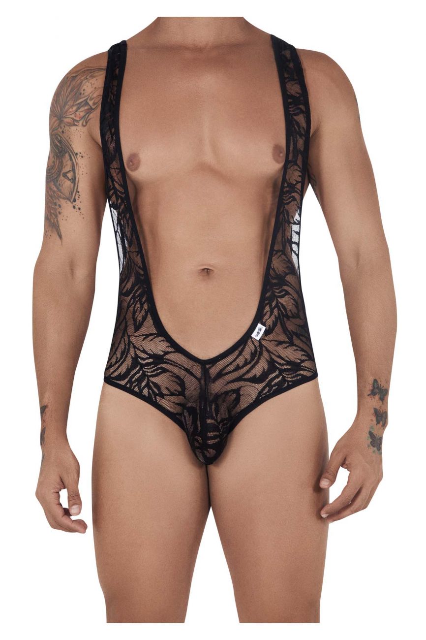 CandyMan 99530 Lace Bodysuit Boyshort Black