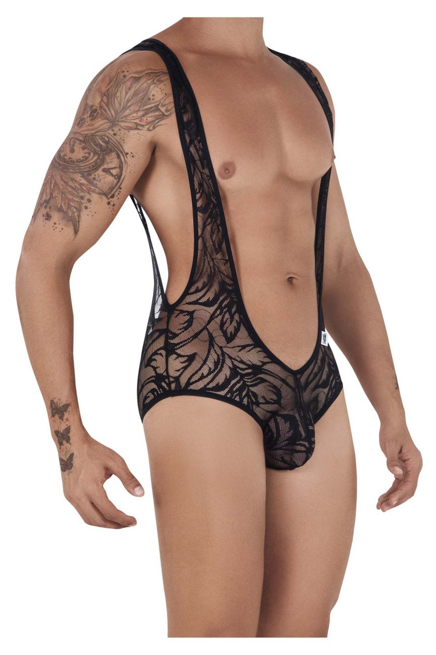 CandyMan 99530 Lace Bodysuit Boyshort Black