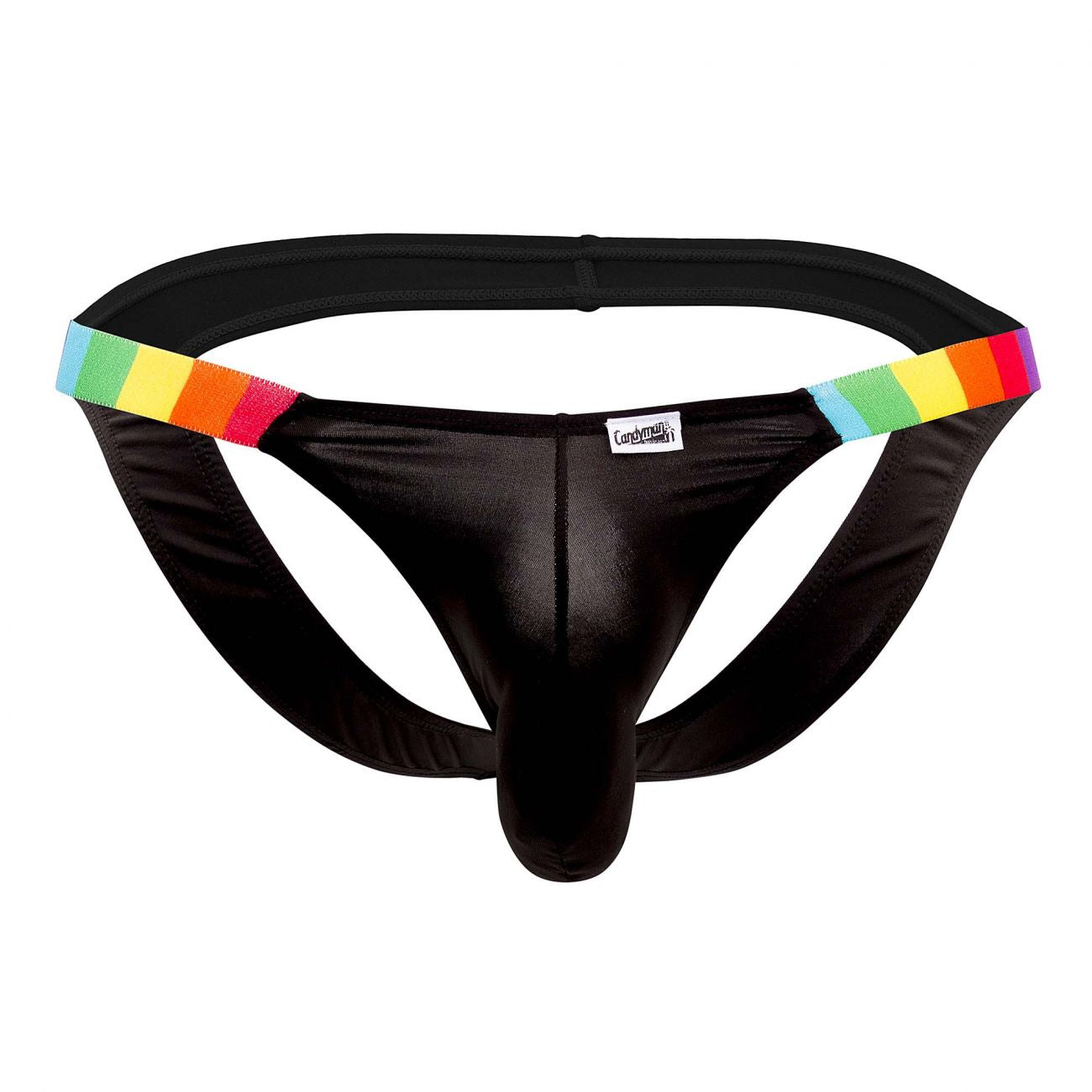 CandyMan 99536X Bikini Jockstrap Black Rainbow Stripes Plus Sizes