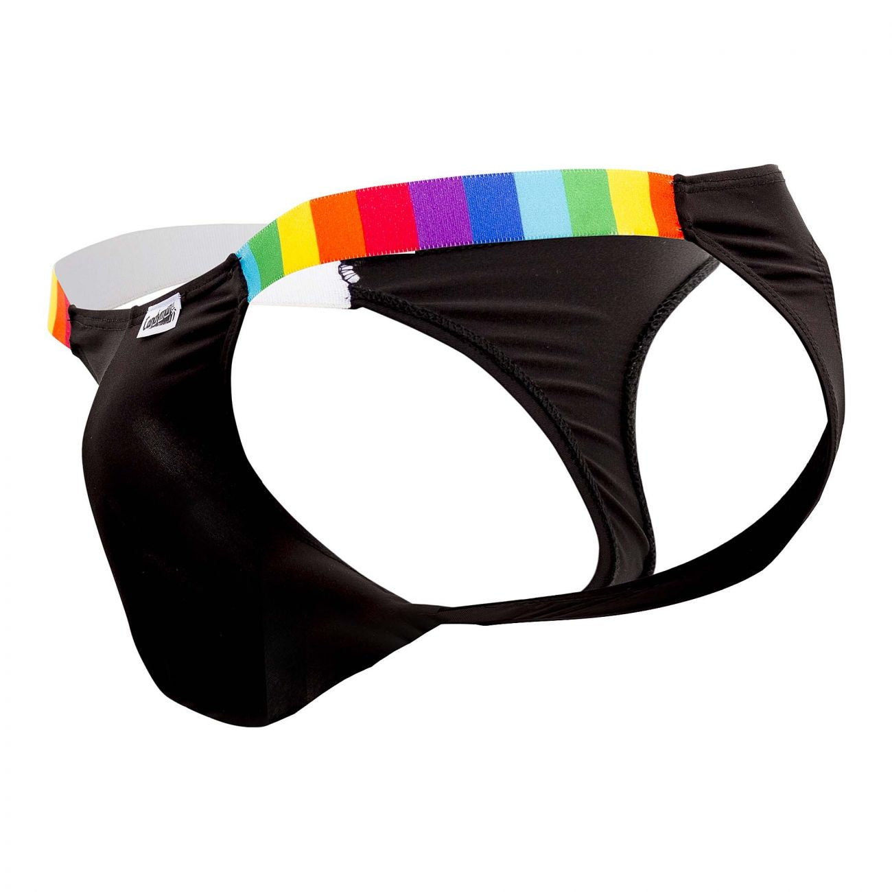 CandyMan 99536X Bikini Jockstrap Black Rainbow Stripes Plus Sizes